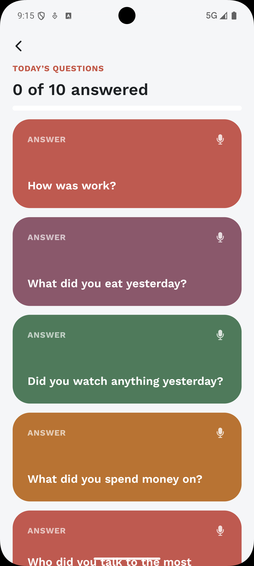 Today's questions in Rambi, a stack of coloured voice prompts